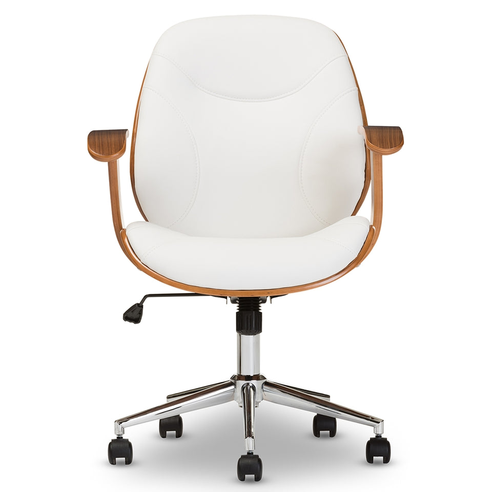 Rathburn modern and contemporary white and walnut office chair.