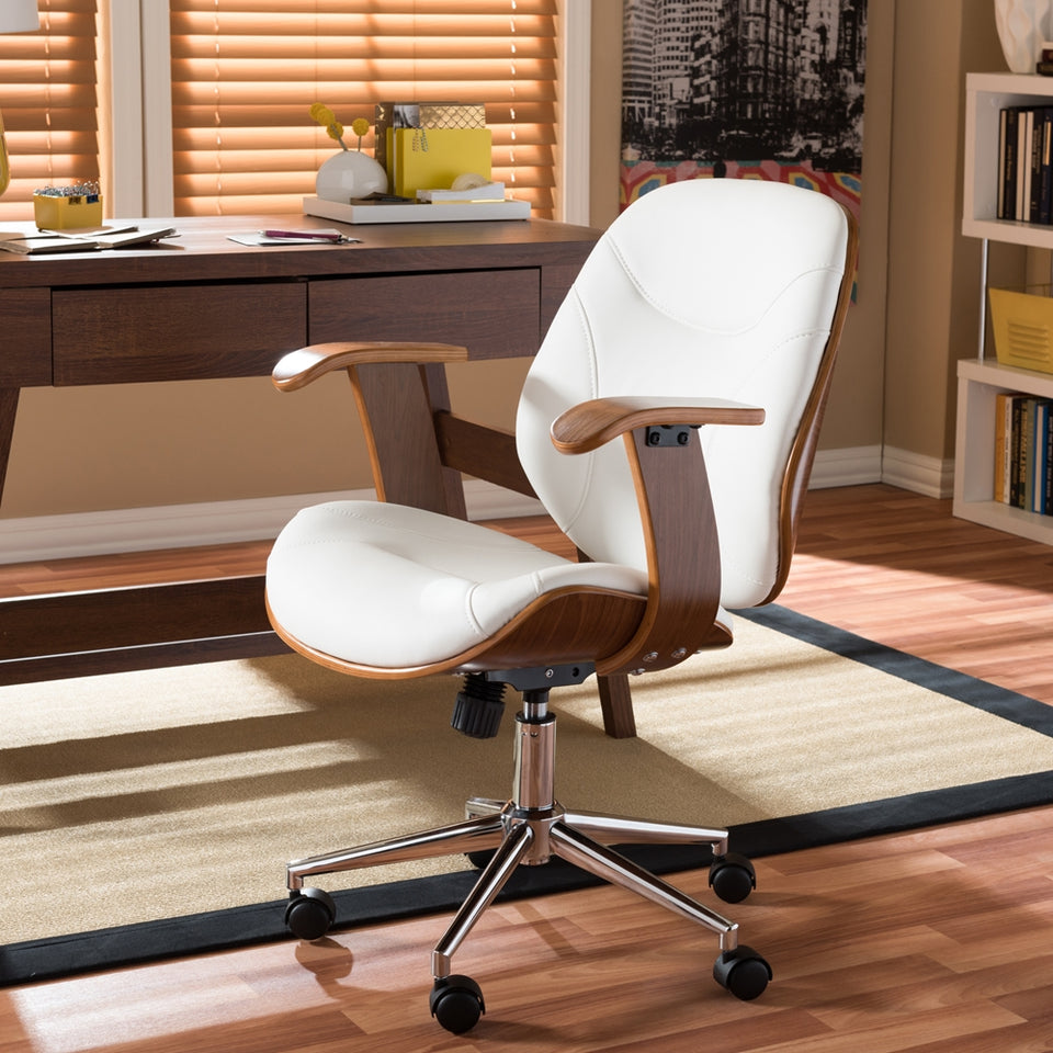 Rathburn modern and contemporary white and walnut office chair.