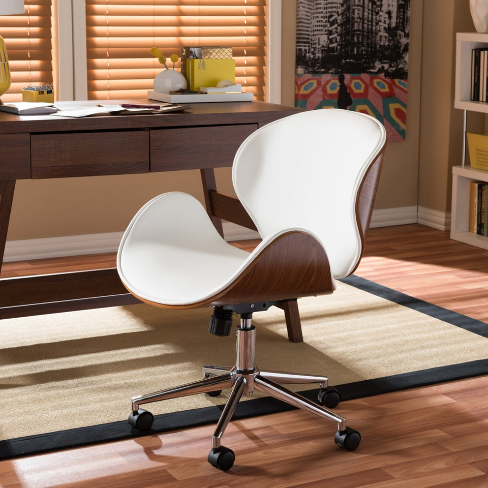 Bruce modern and contemporary white and walnut office chair.