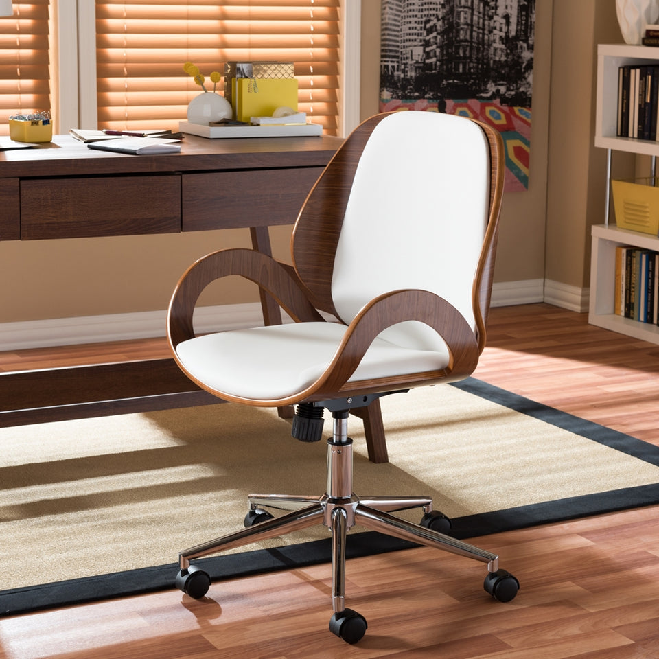 Watson modern and contemporary white and walnut office chair.
