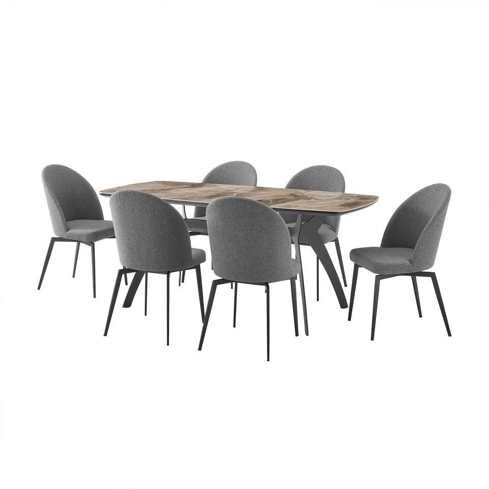 Andes and Sunny Gray Fabric 7 Piece Rectangular Dining Set