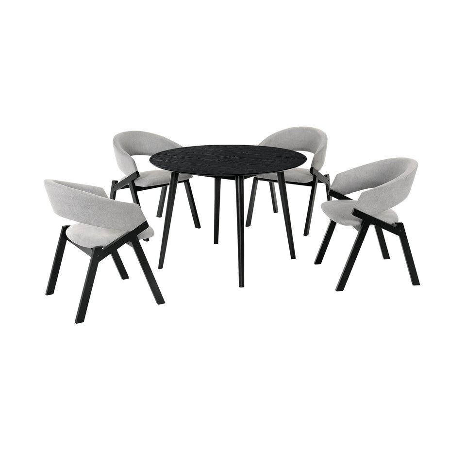 Arcadia and Talulah 42" Round Grey and Black Wood 5 Piece Dining Set