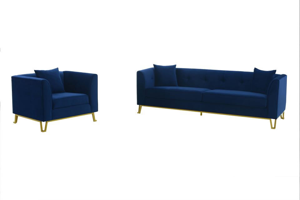 Everest 2 Piece Blue Fabric Upholstered Sofa & Chair Set