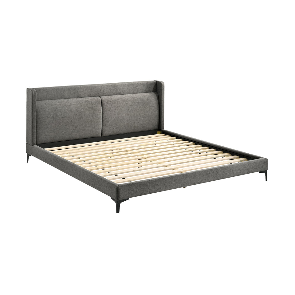 Legend 3 Piece Gray Fabric King Platform Bed and Nightstands Bedroom Set