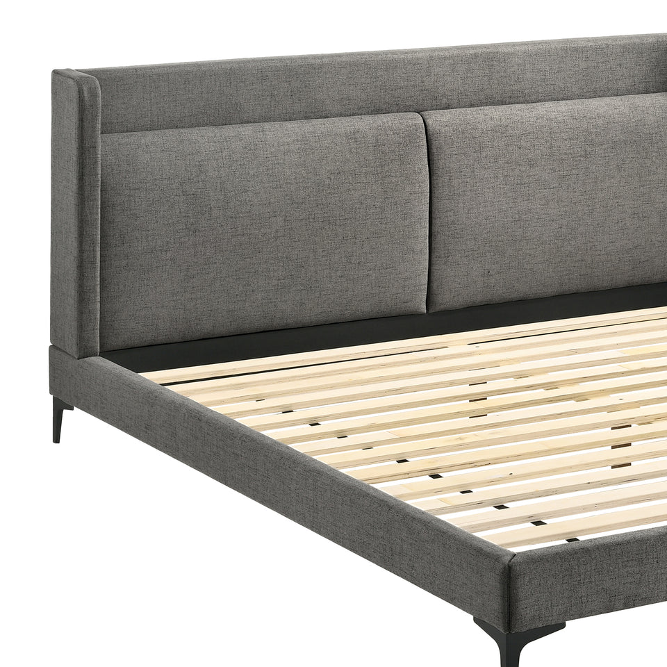 Legend 3 Piece Gray Fabric King Platform Bed and Nightstands Bedroom Set