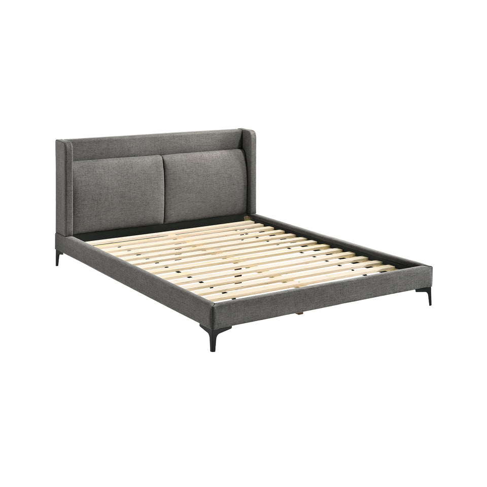 Legend 3 Piece Gray Fabric Queen Platform Bed and Nightstands Bedroom Set