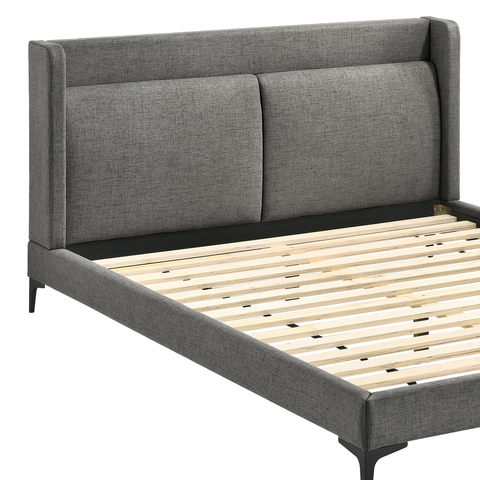 Legend 3 Piece Gray Fabric Queen Platform Bed and Nightstands Bedroom Set