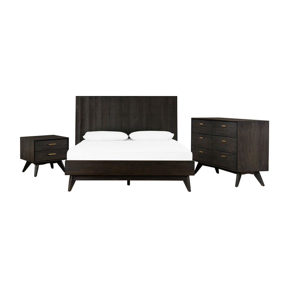 Baly 3 Piece Acacia King Loft Bed and Nightstands Bedroom Set