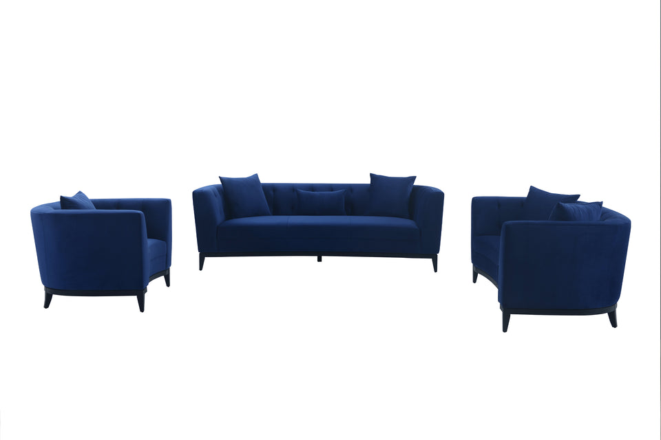 Melange 3 Piece Blue Velvet Living Room Seating Set