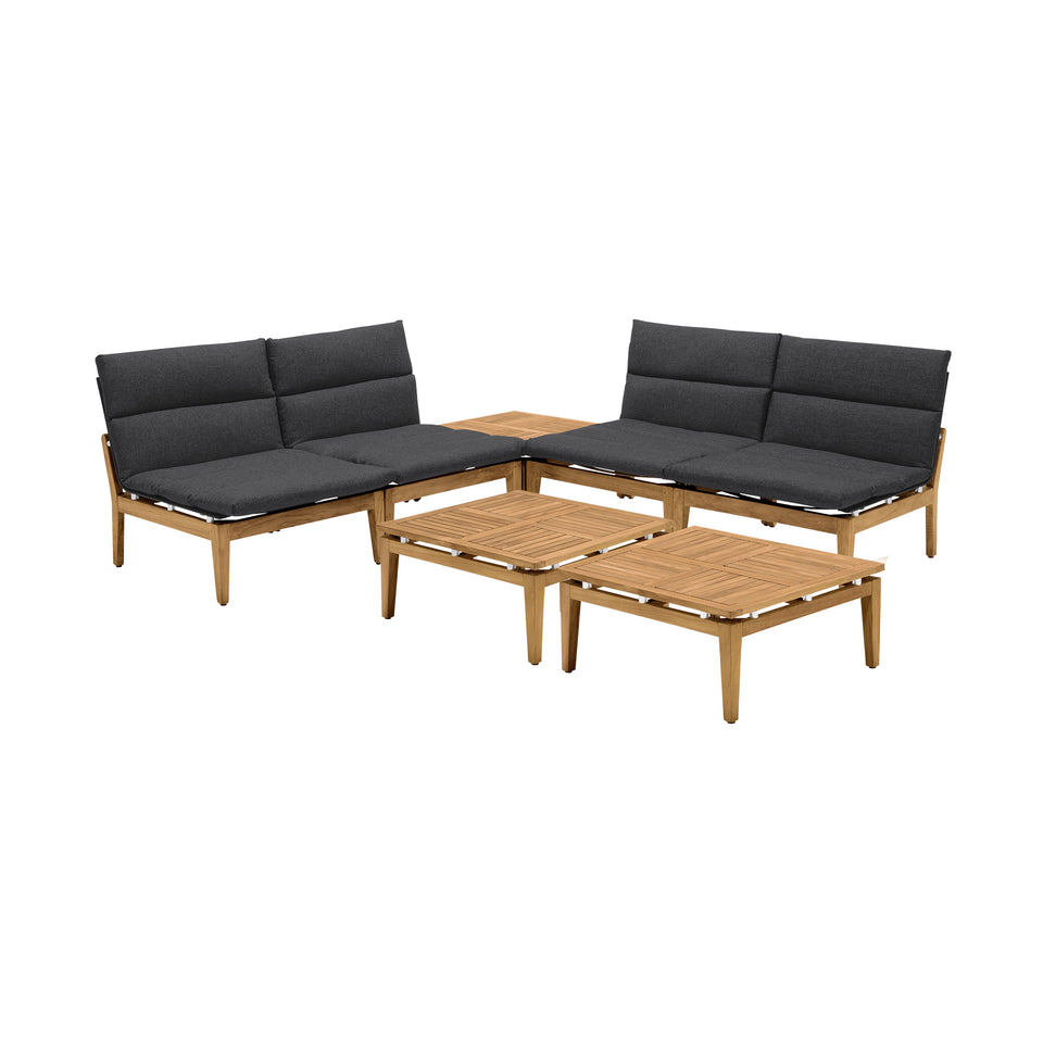 Arno Outdoor 7 Piece Teak Wood Seating Set in Charcoal Olefin
