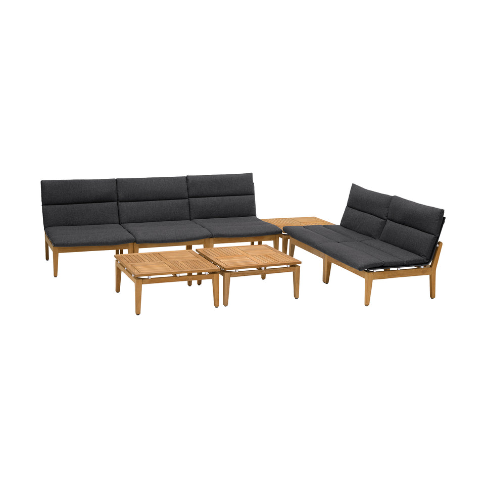 Arno Outdoor 8 Piece Teak Wood Seating Set in Charcoal Olefin