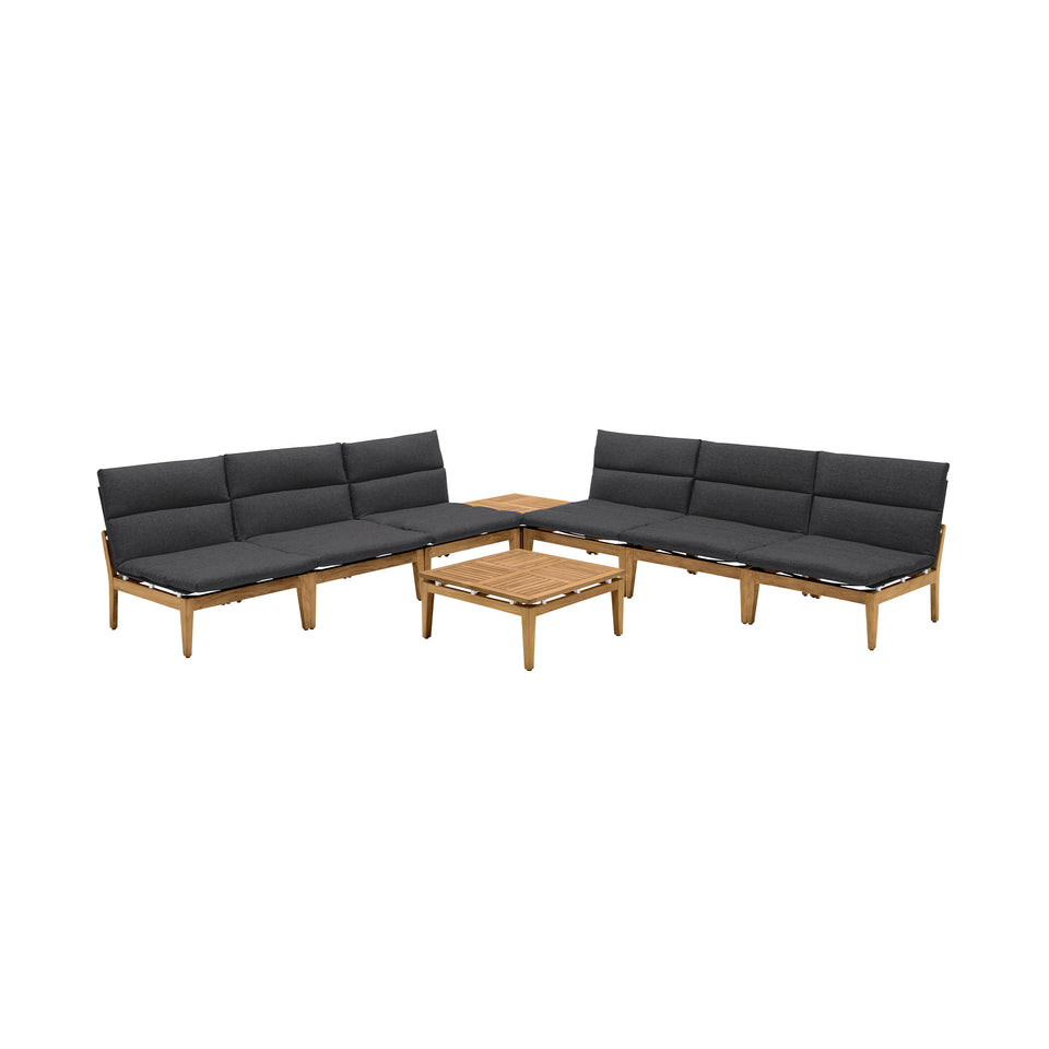Arno Outdoor 8 Piece Teak Wood Seating Set in Charcoal Olefin