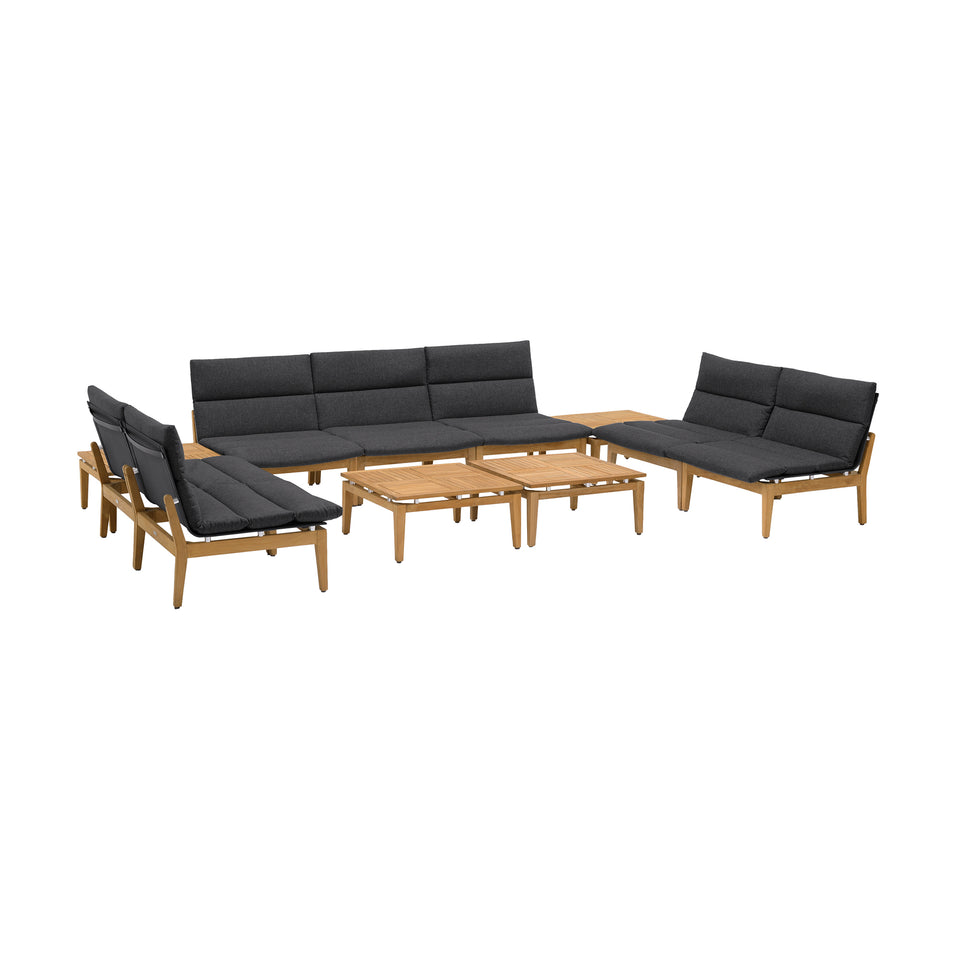 Arno Outdoor 11 Piece Teak Wood Seating Set in Charcoal Olefin