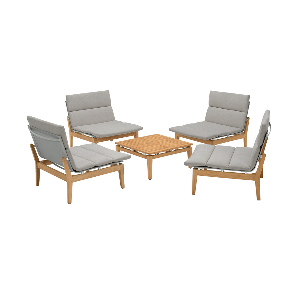 Arno Outdoor 5 Piece Teak Wood Seating Set in Beige Olefin