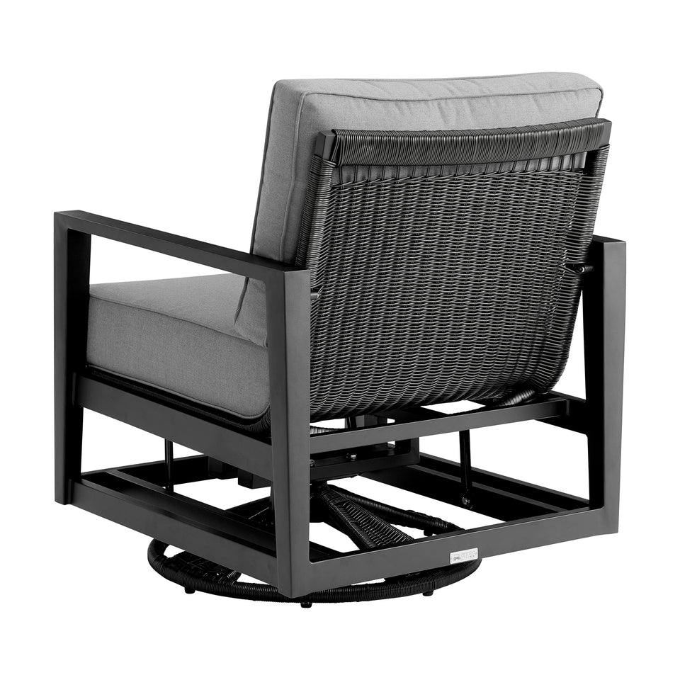 Caymen 3 Piece Black Aluminum Outdoor Seating Set with Dark Gray Cushions