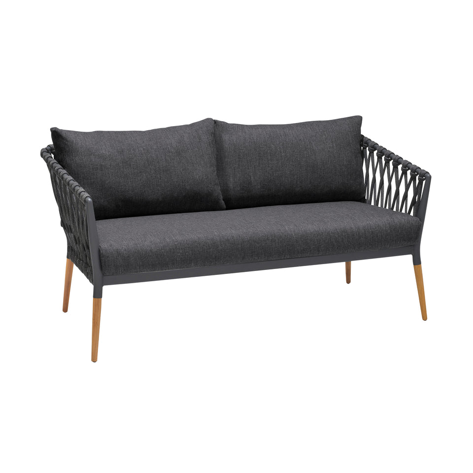 Ipanema Outdoor 4 Piece Rope and Teak Sofa Seating Set with Dark Grey Olefin