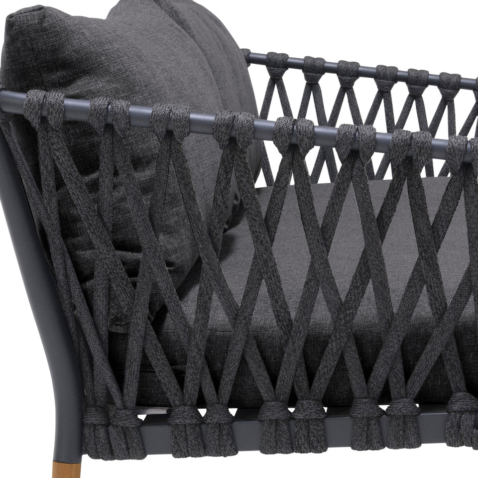 Ipanema Outdoor 4 Piece Rope and Teak Sofa Seating Set with Dark Grey Olefin