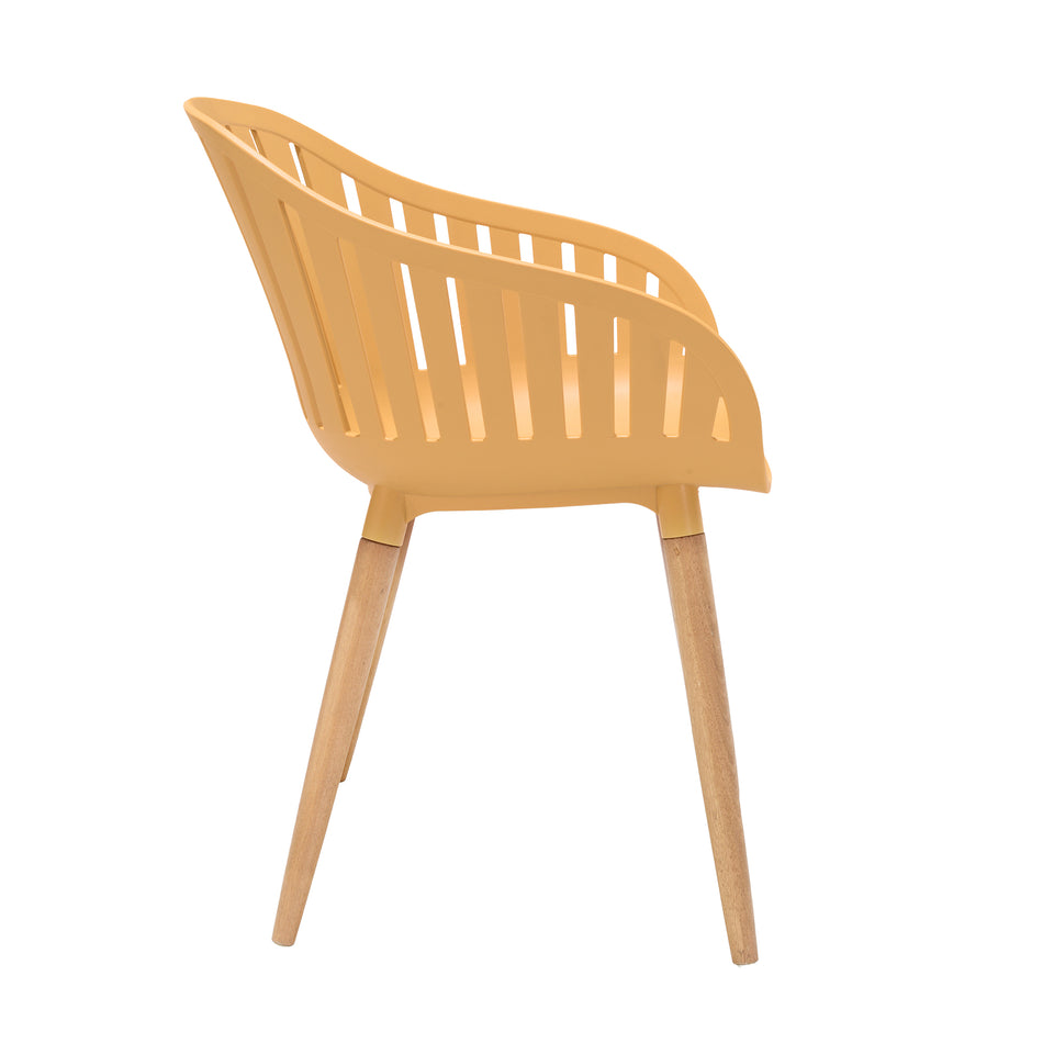 Nassau 5 piece Outdoor Dining Set in Natural Wood Finish Table and Honey Yellow Arm Chairs