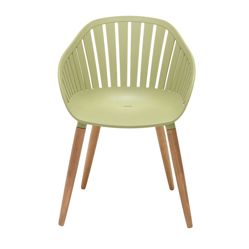 Nassau 5 piece Outdoor Dining Set in Natural Wood Finish Table and Sage Green Arm Chairs