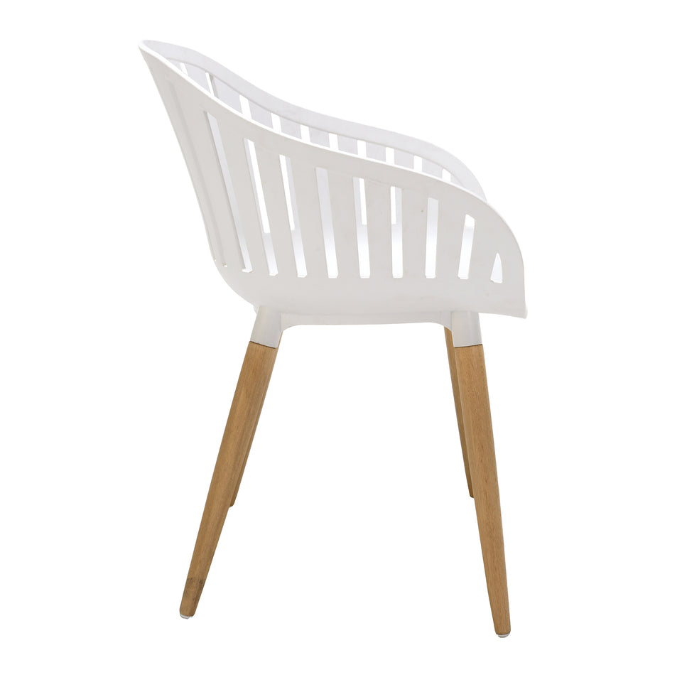 Nassau 5 piece Outdoor Dining Set in Natural Wood Finish Table and Sand Taupe Arm Chairs