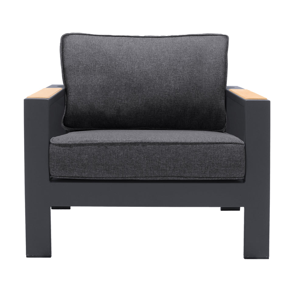 Palau 4 Piece Outdoor Sofa Set in Dark Grey with Natural Teak Wood Accent Top