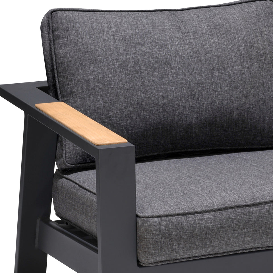 Palau 4 Piece Outdoor Sofa Set in Dark Grey with Natural Teak Wood Accent Top