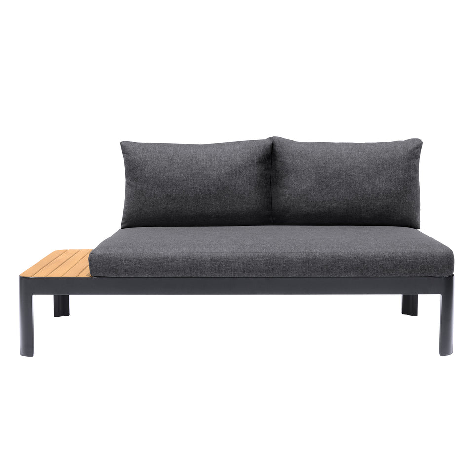 Portals Outdoor 2 piece Sofa Set in Black Finish with Natural Teak Wood Accent