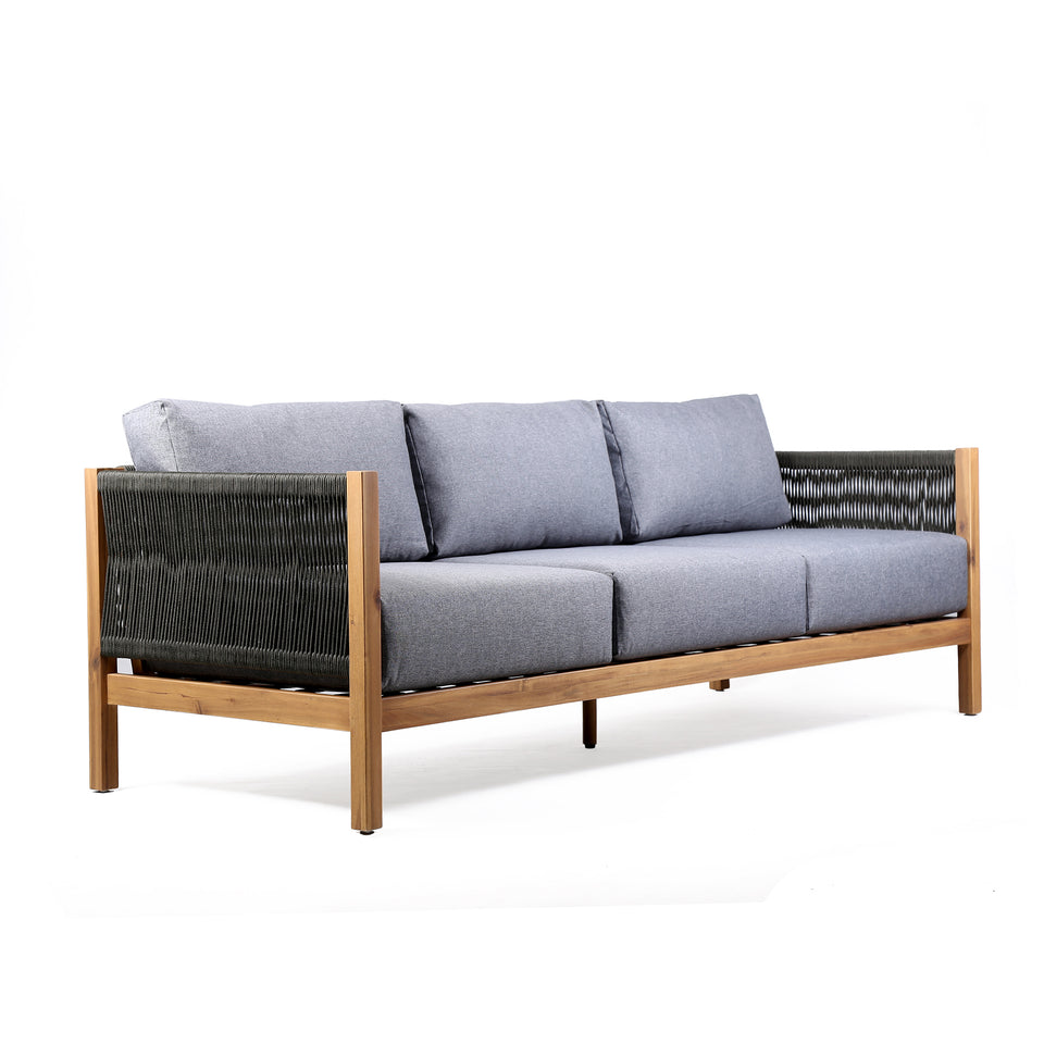 Sienna 4 Piece Acacia Wood Outdoor Sofa Seating Set with Teak Finish and Grey Cushions