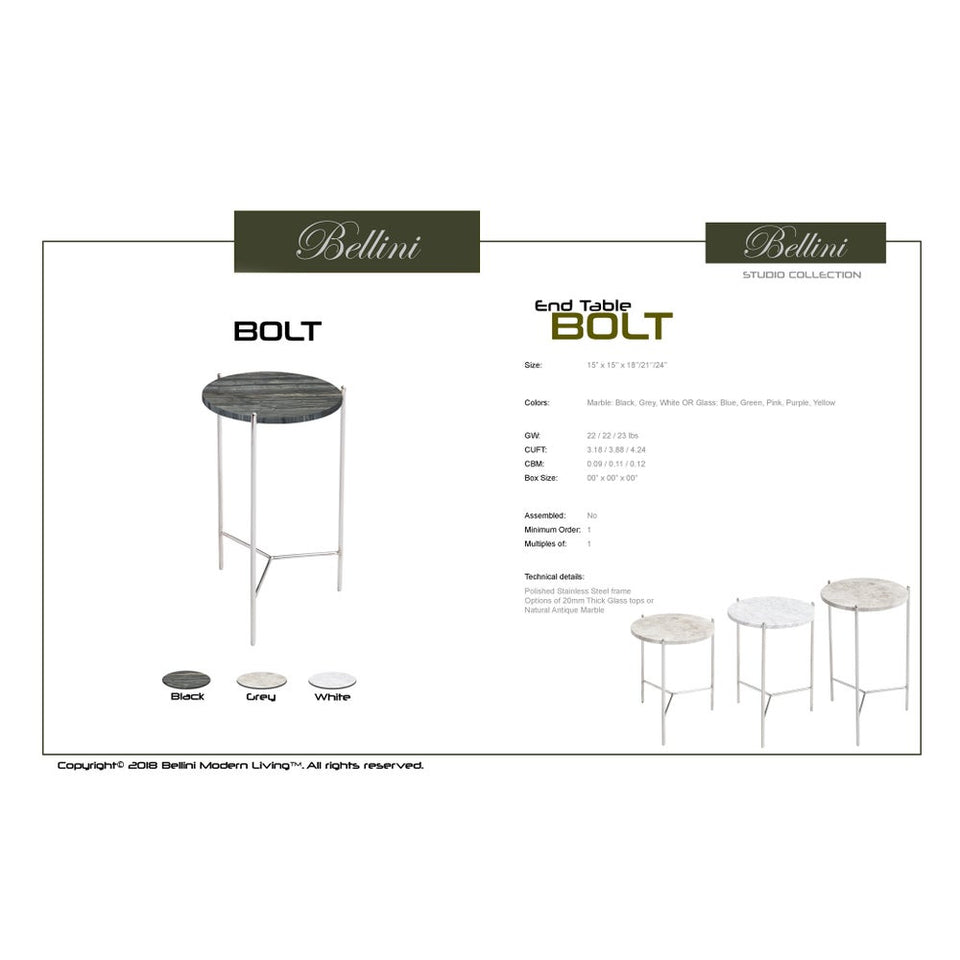 Bolt End Table 18" White Marble Top