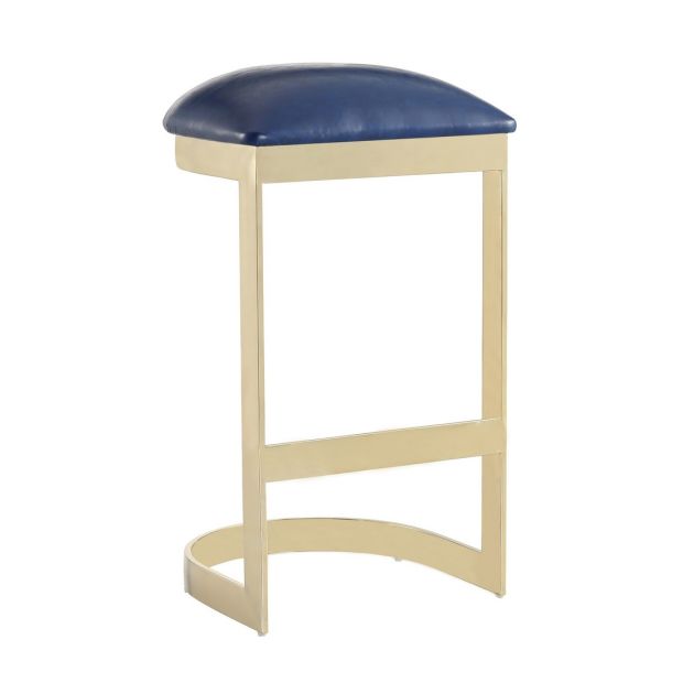 Aura Bar Stool in Blue and Polished Brass